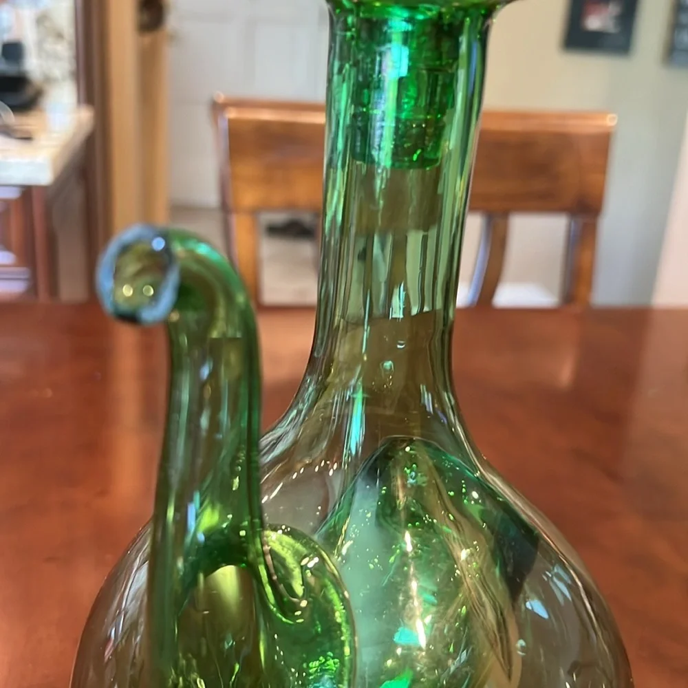 Vintage Italian Green Glass Wine Decanter Ice Chamber Chiller Stopper Hand Blown